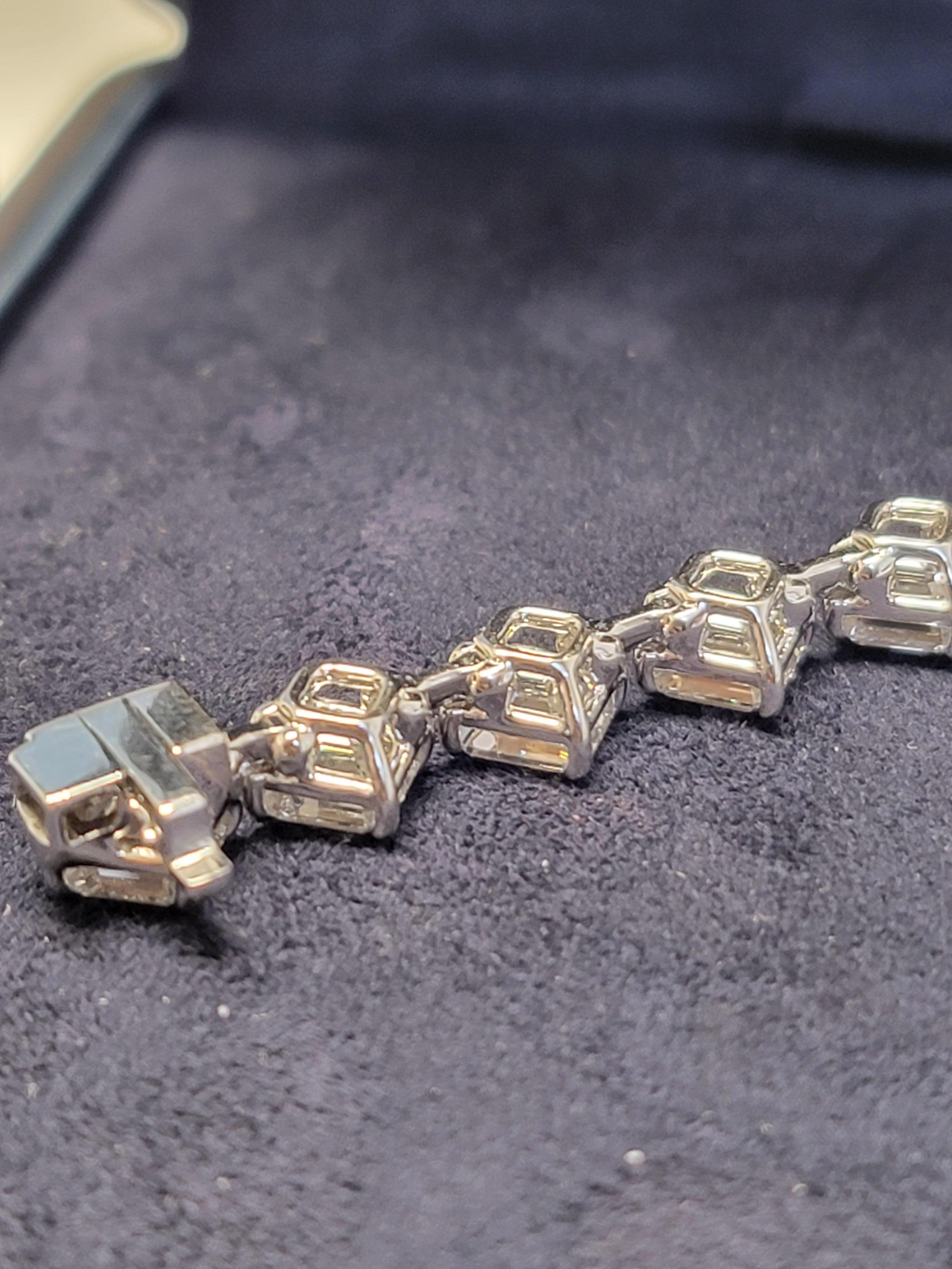 Issac Nussbaum 18K WG 16,17 Quilates Cuadrado Corte Esmeralda Pulsera de Tenis Dimond Corte cuadrado en venta
