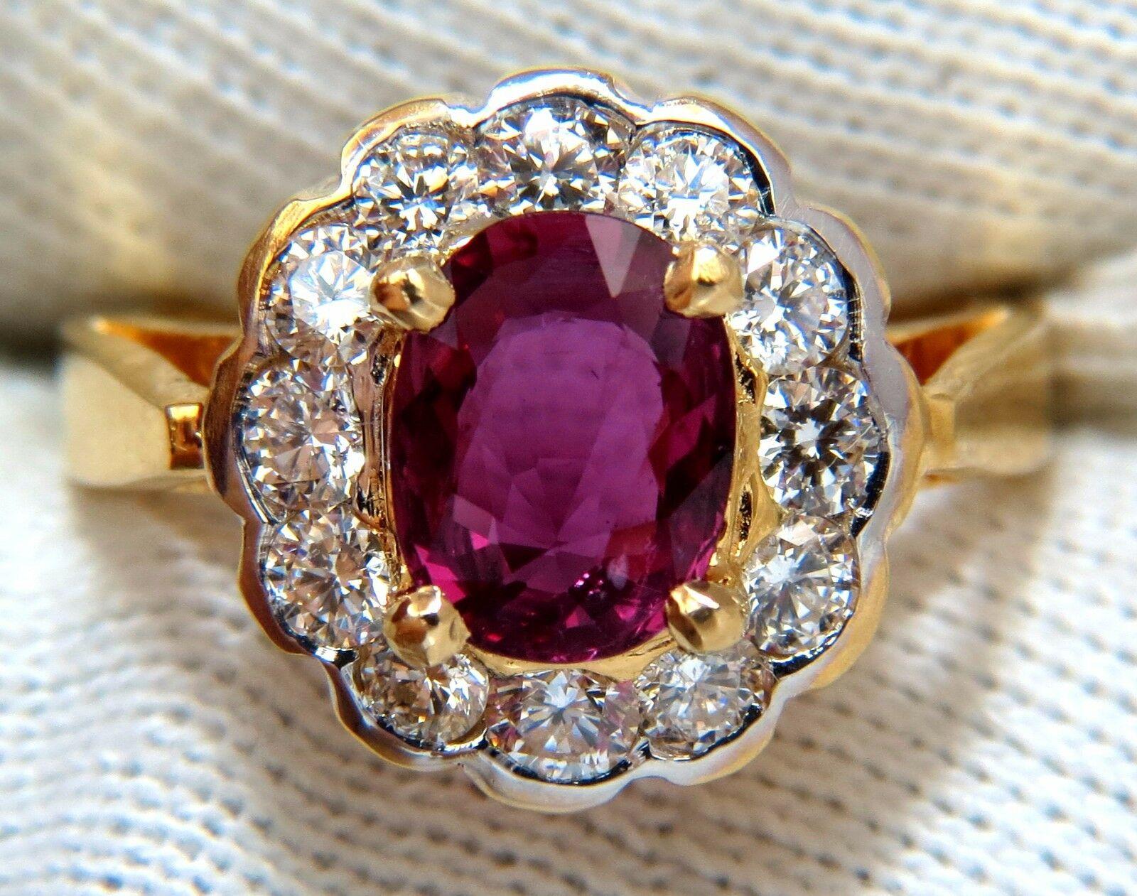 GIA Certified 1.61 Carat Oval Cut Purple Red Ruby 1.01 Carat Diamonds Ring 18 kt In New Condition For Sale In New York, NY