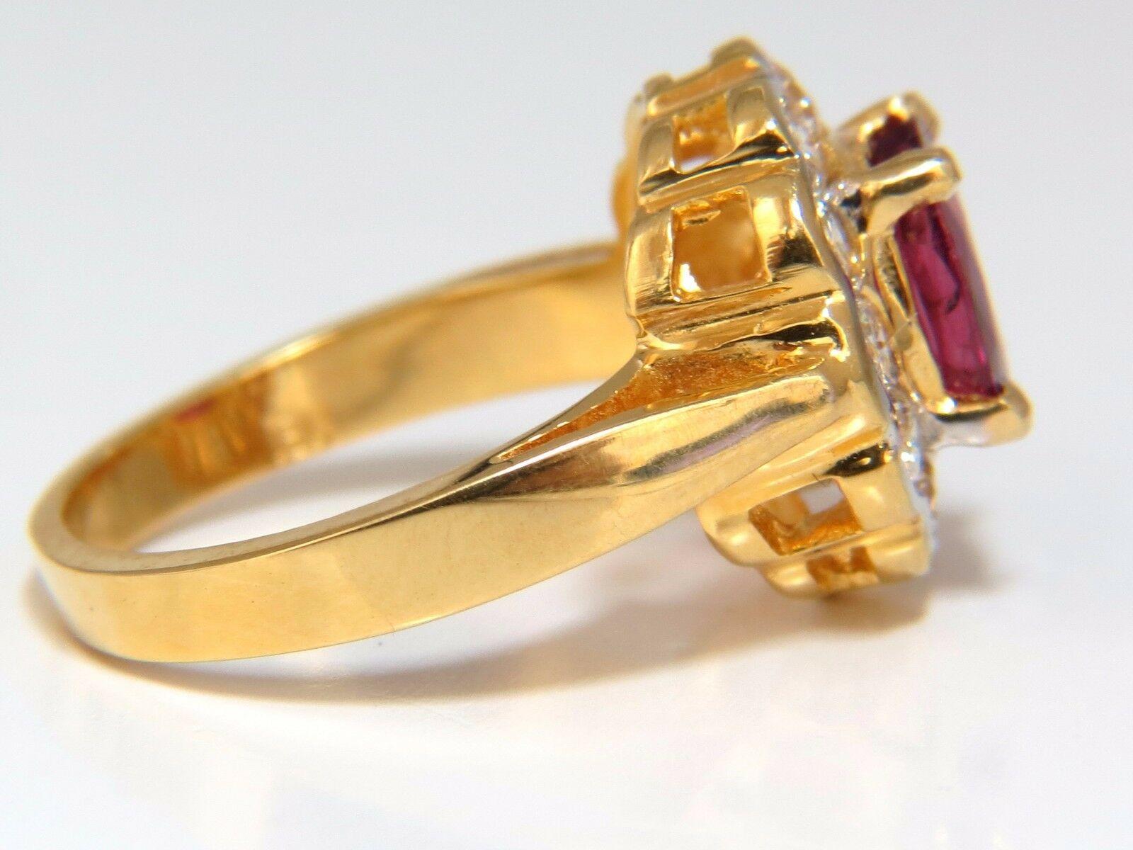 Women's or Men's GIA Certified 1.61 Carat Oval Cut Purple Red Ruby 1.01 Carat Diamonds Ring 18 kt For Sale