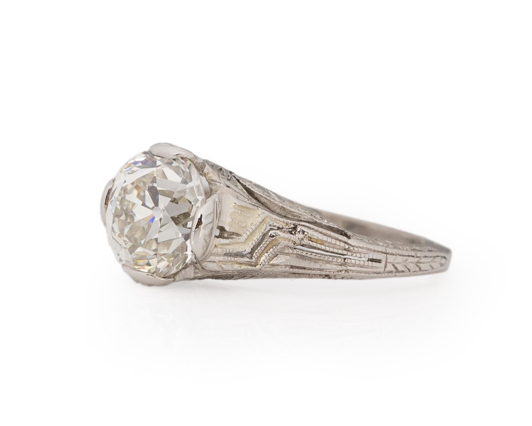 Old European Cut GIA Certified 1.62 Carat Edwardian Diamond Platinum Engagement Ring For Sale