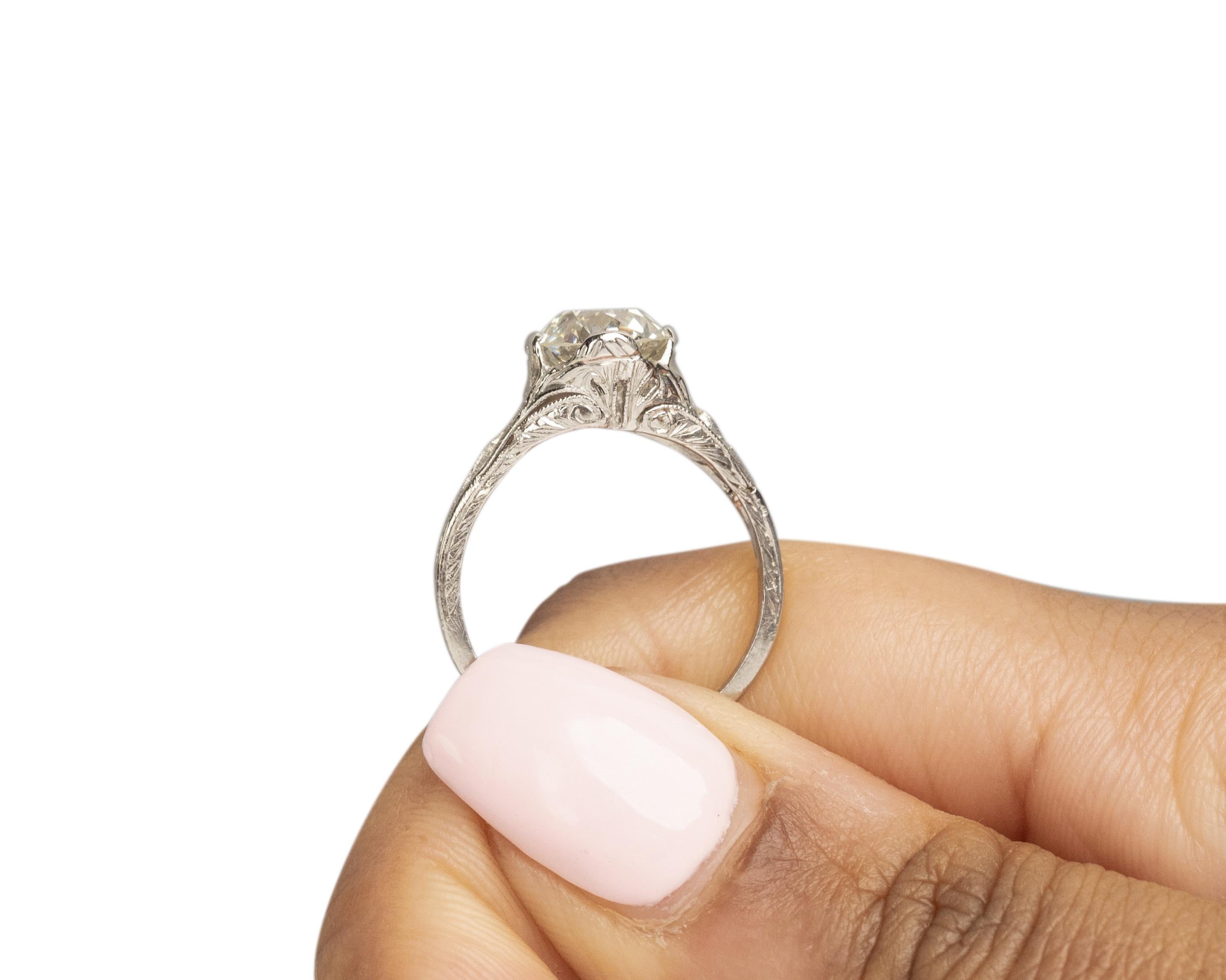 GIA Certified 1.62 Carat Edwardian Diamond Platinum Engagement Ring For Sale 2