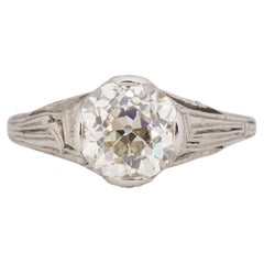 Antique GIA Certified 1.62 Carat Edwardian Diamond Platinum Engagement Ring