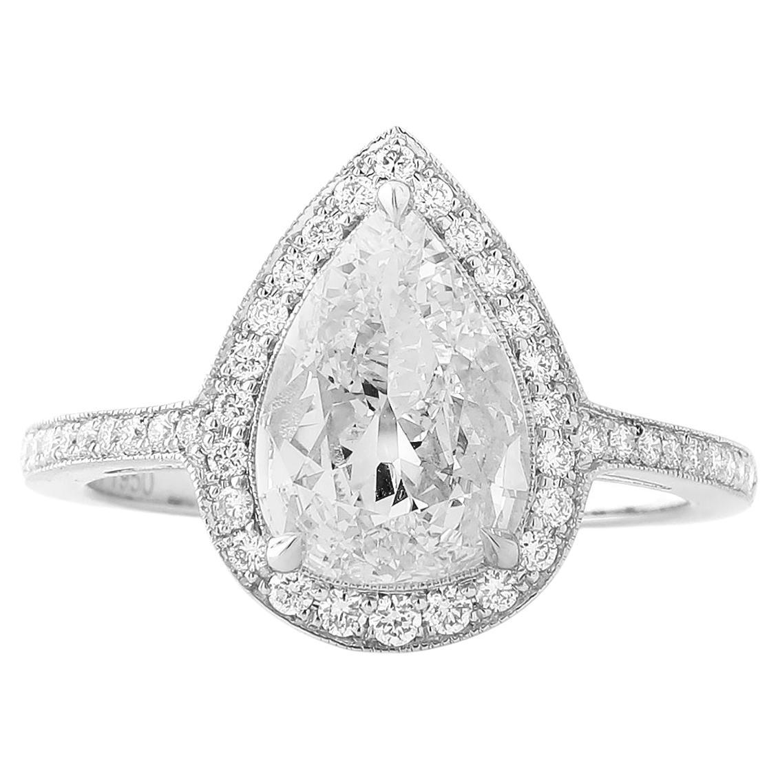 GIA Certified 1.62 Carat G VVS1 Antique-Cut Pear Shape Diamond Ring