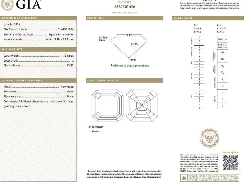 Asscher Cut GIA Certified 1.62 Carat Natural Asscher Diamond Ring Classic 18 Karat For Sale