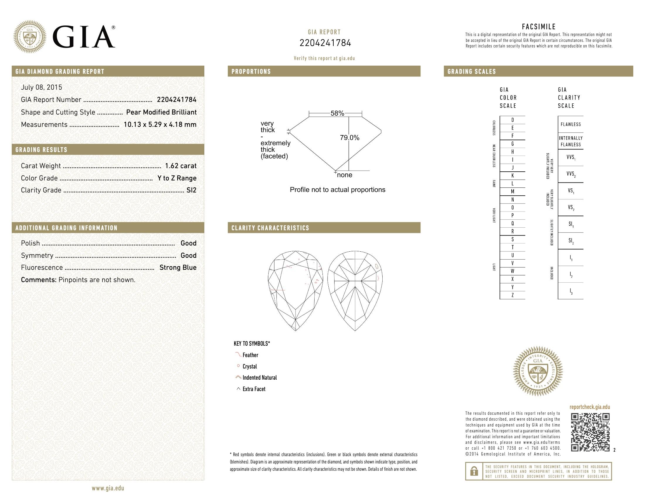 GIA Certified 1.62 Carat Y to Z Colour SI2 Clarity Diamond Ring For Sale 4