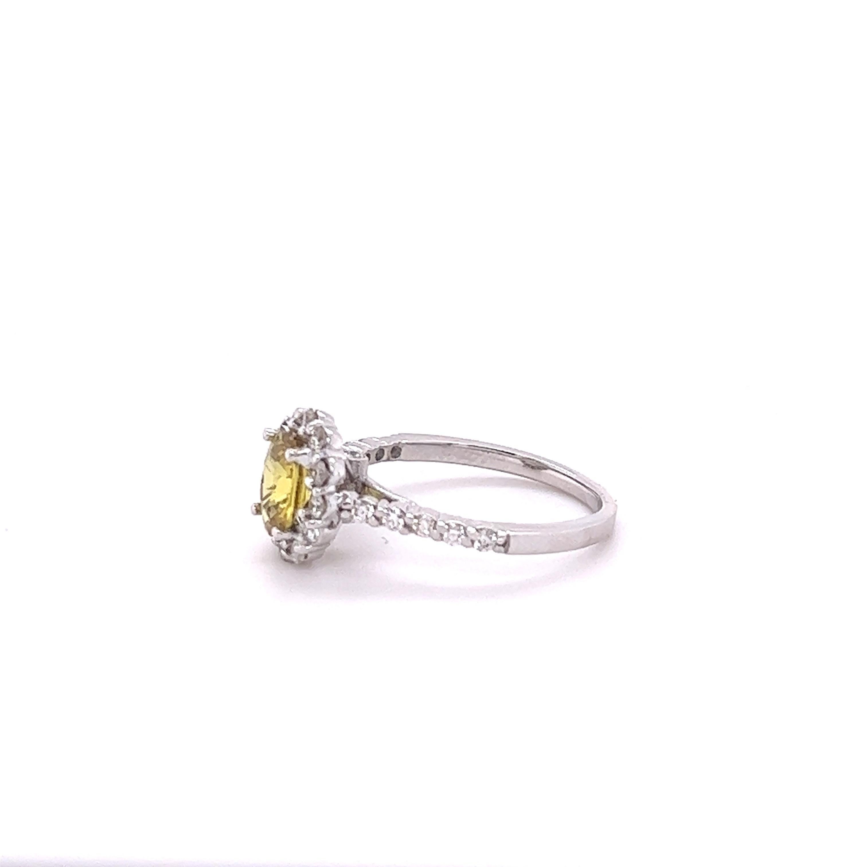 Contemporary GIA Certified 1.62 Carat Yellow Sapphire Diamond 18 Karat White Gold Ring For Sale