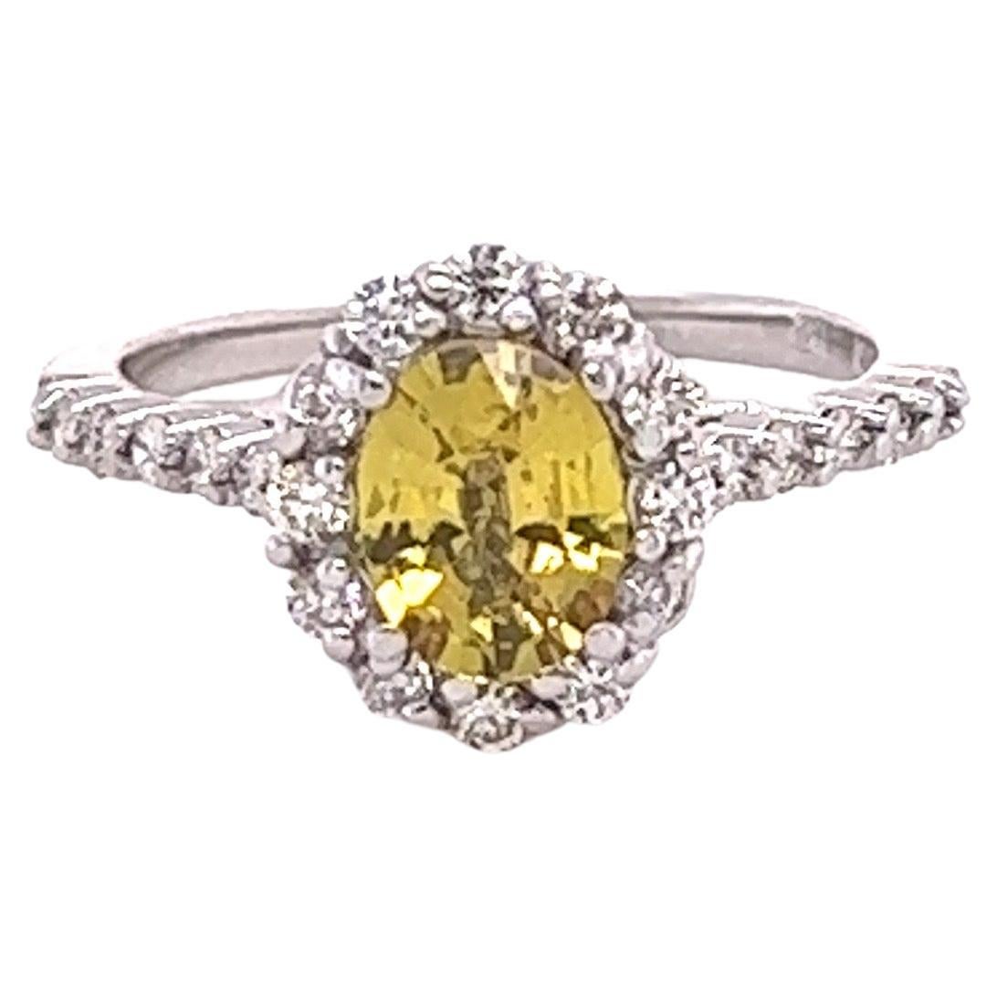GIA Certified 1.62 Carat Yellow Sapphire Diamond 18 Karat White Gold Ring For Sale