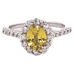 Bague en or blanc 18 carats avec saphir jaune certifié GIA de 1,62 carat et diamants