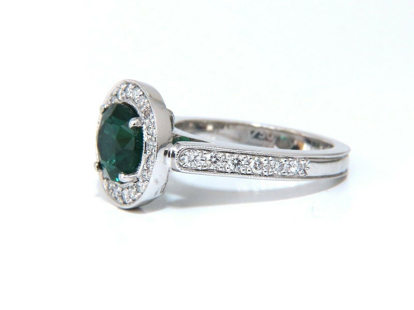 Round Cut GIA Certified 1.62ct Natural Emerald Diamonds Ring 14kt 'F1' For Sale