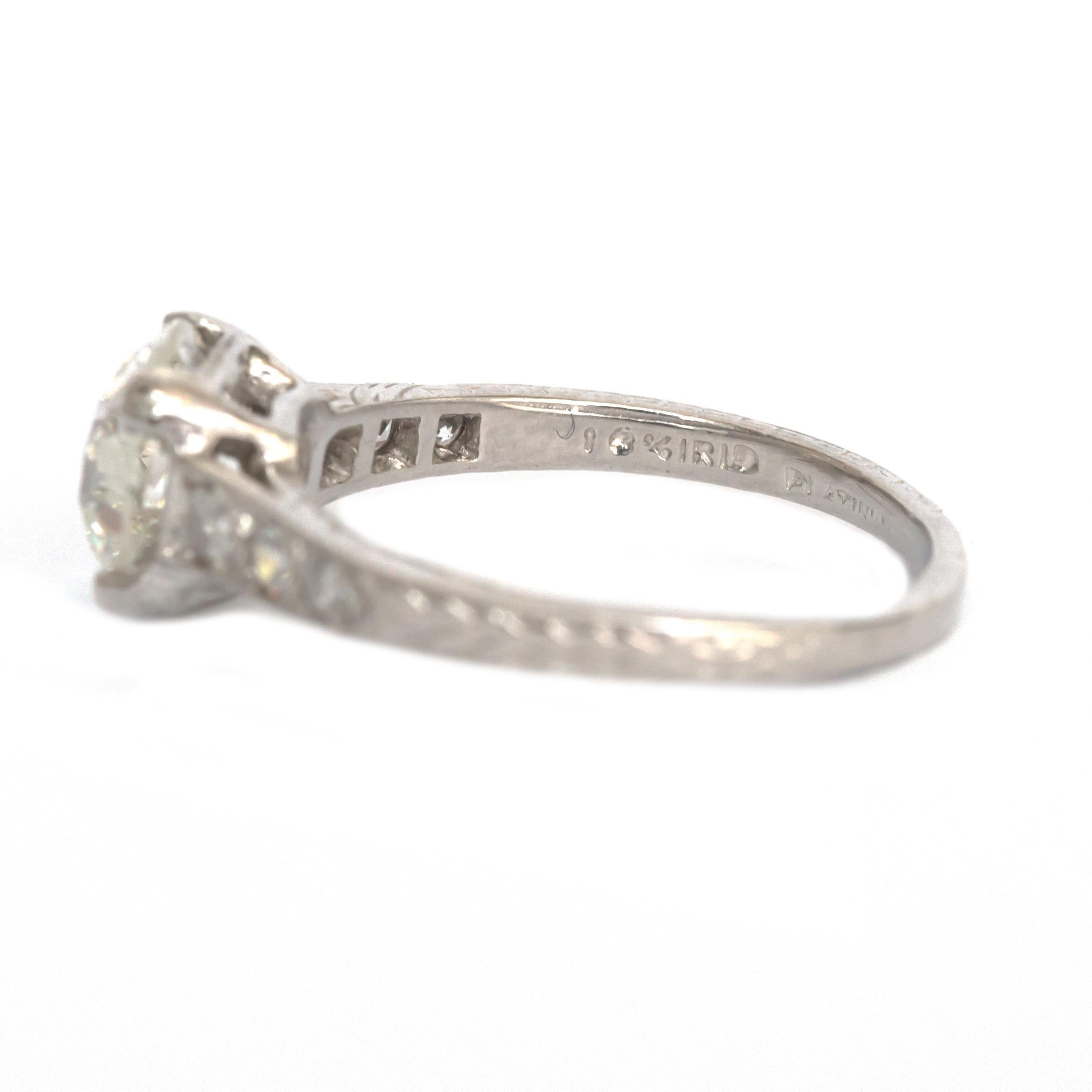Art Deco GIA Certified 1.63 Carat Diamond Platinum Engagement Ring