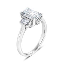 GIA Certified 1.63 Carat Emerald Cut Three Stone 14K White Gold Diamond Ring