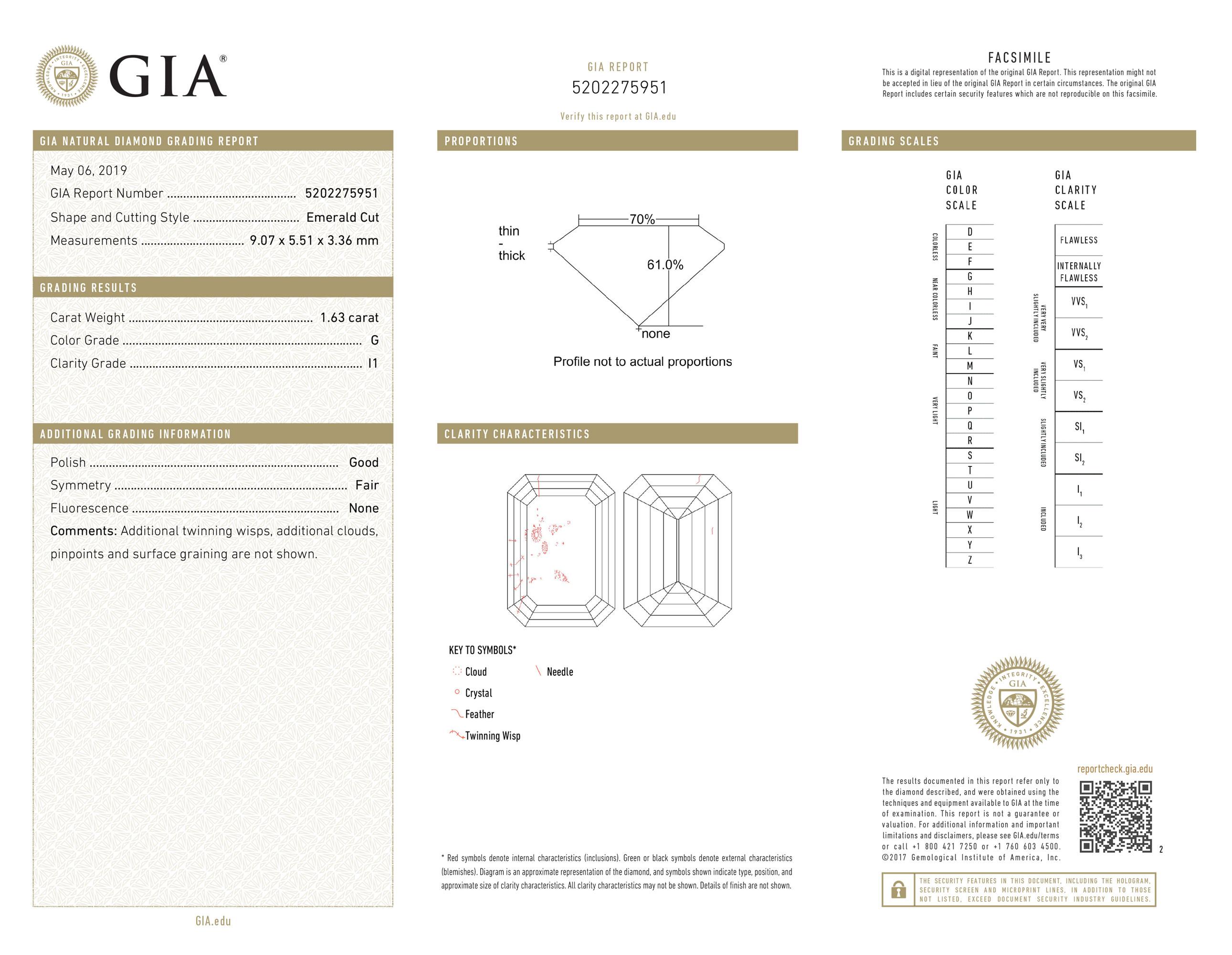 GIA Certified 1.63 Carat Emerald Cut Three Stone 14K White Gold Diamond Ring 3