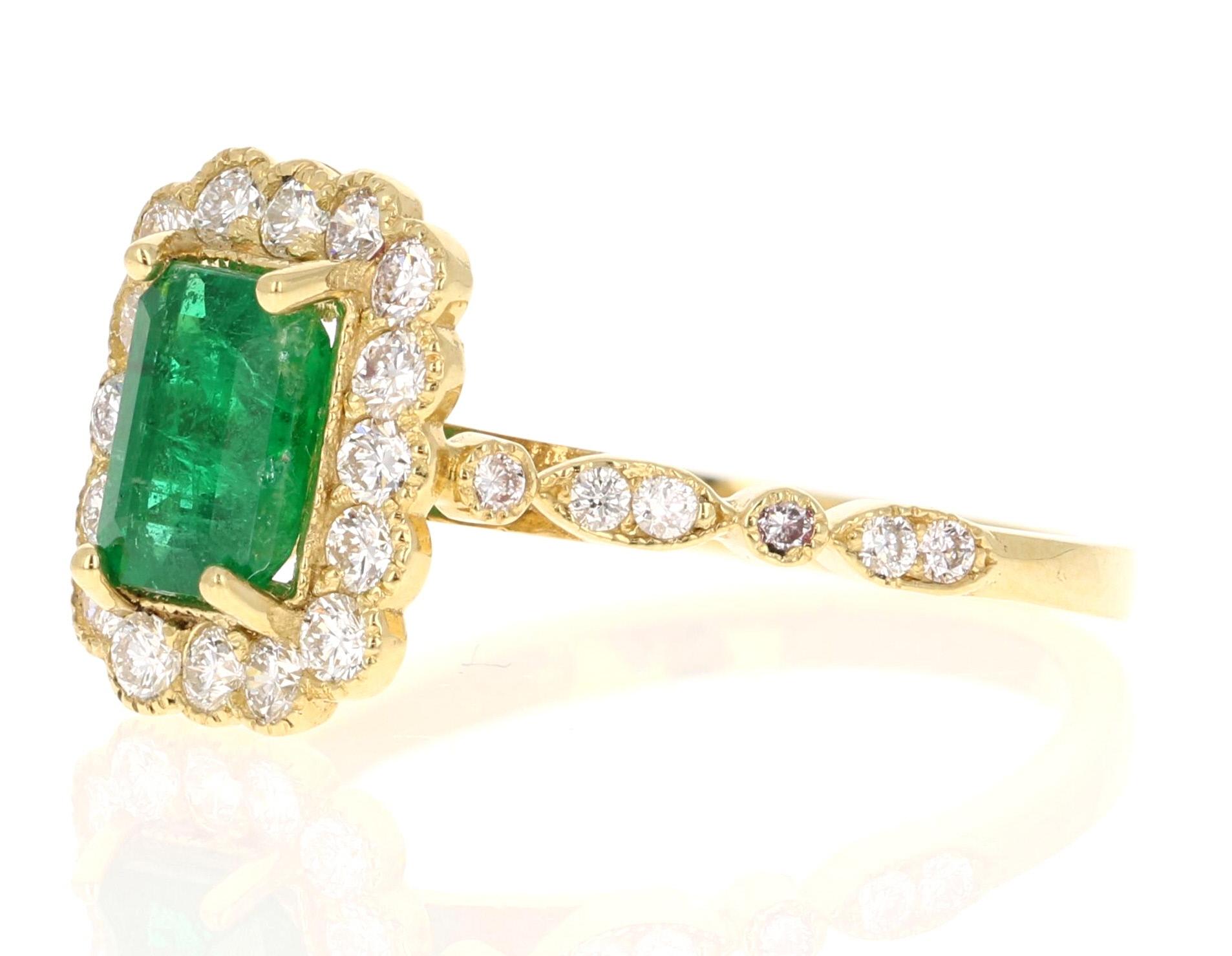 Contemporary GIA Certified 1.63 Carat Emerald Diamond Yellow Gold Engagement Ring For Sale