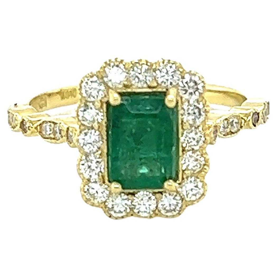 GIA Certified 1.63 Carat Emerald Diamond Yellow Gold Engagement Ring For Sale