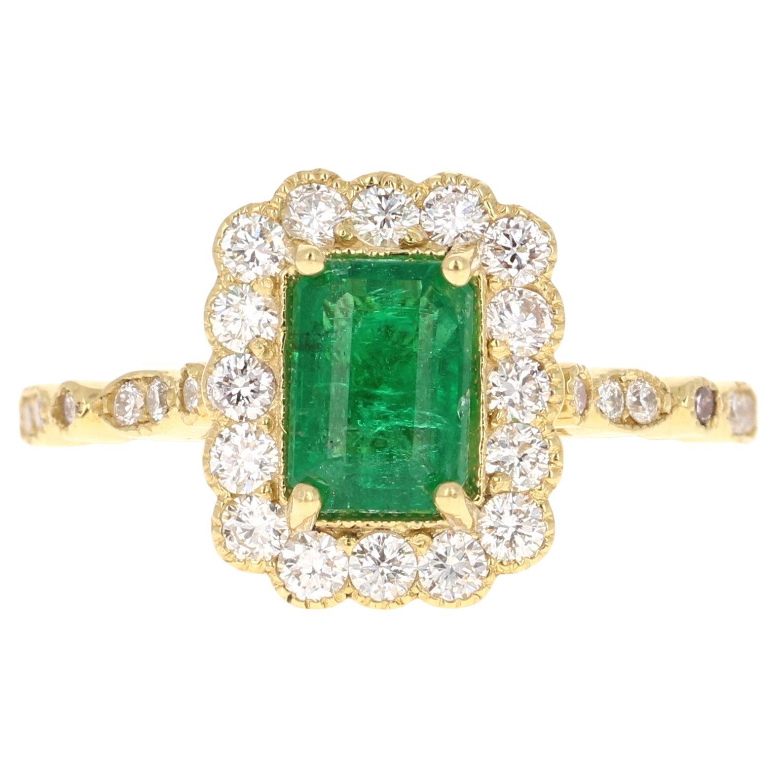 GIA Certified 1.63 Carat Emerald Diamond Yellow Gold Engagement Ring