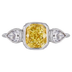 GIA Certified 1.63 Carat Radiant Fancy Light Yellow Diamond Engagement Ring