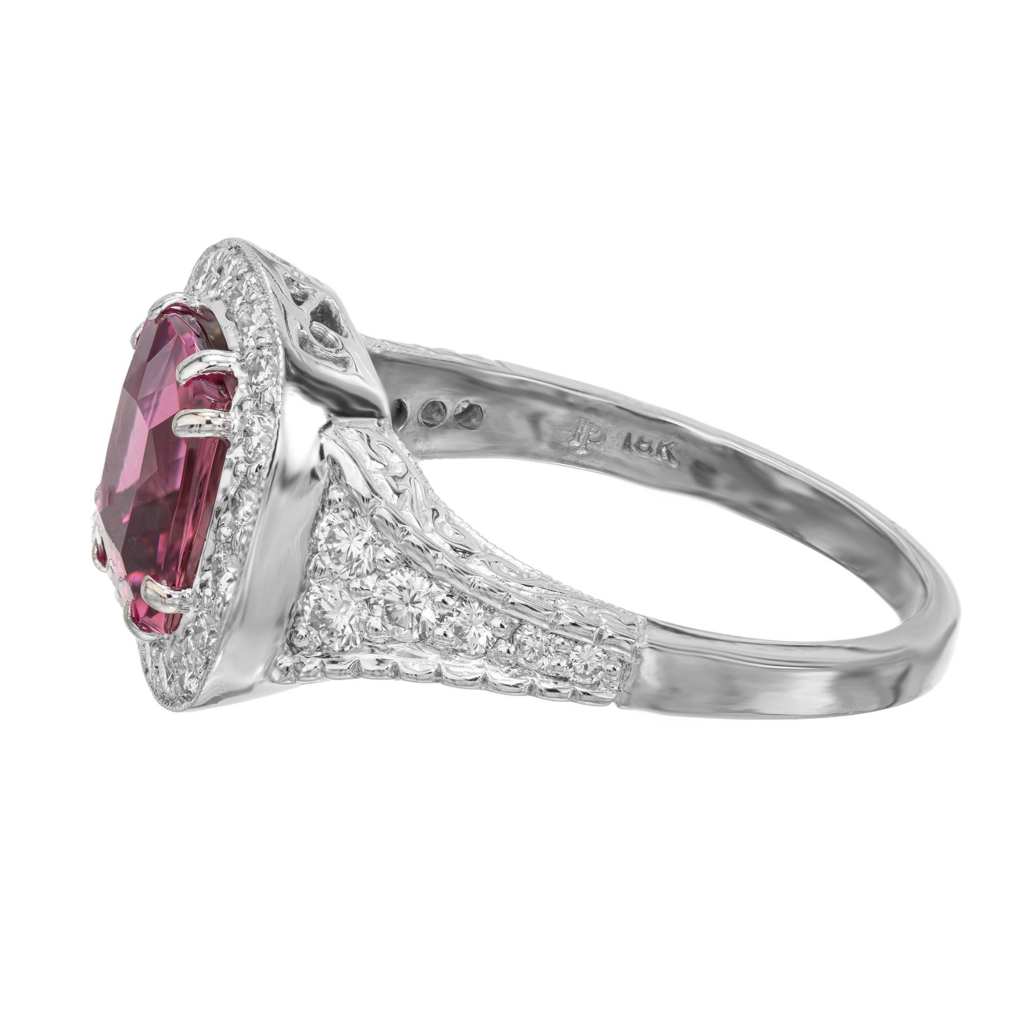 Anillo de compromiso de oro blanco con halo de diamantes turmalina de 1,63 quilates certificado por el GIA en venta 1