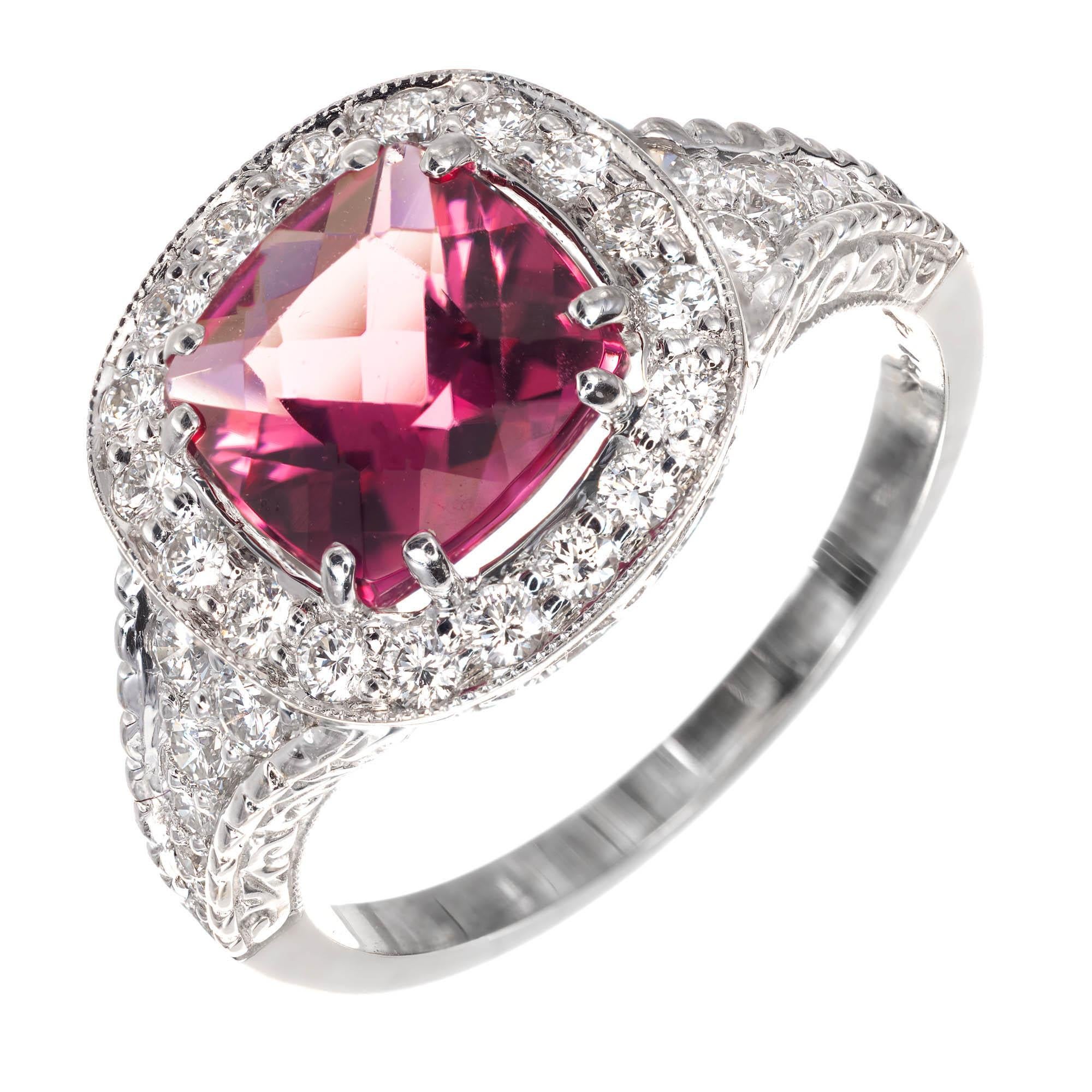 GIA Certified 1.63 Carat Tourmaline Diamond Halo White Gold Engagement Ring