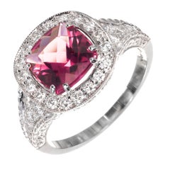 Bague de fiançailles en or blanc avec halo de diamants et tourmaline de 1,63 carat certifiée par le GIA