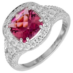 Bague de fiançailles en or blanc avec halo de diamants et tourmaline de 1,63 carat certifiée par le GIA