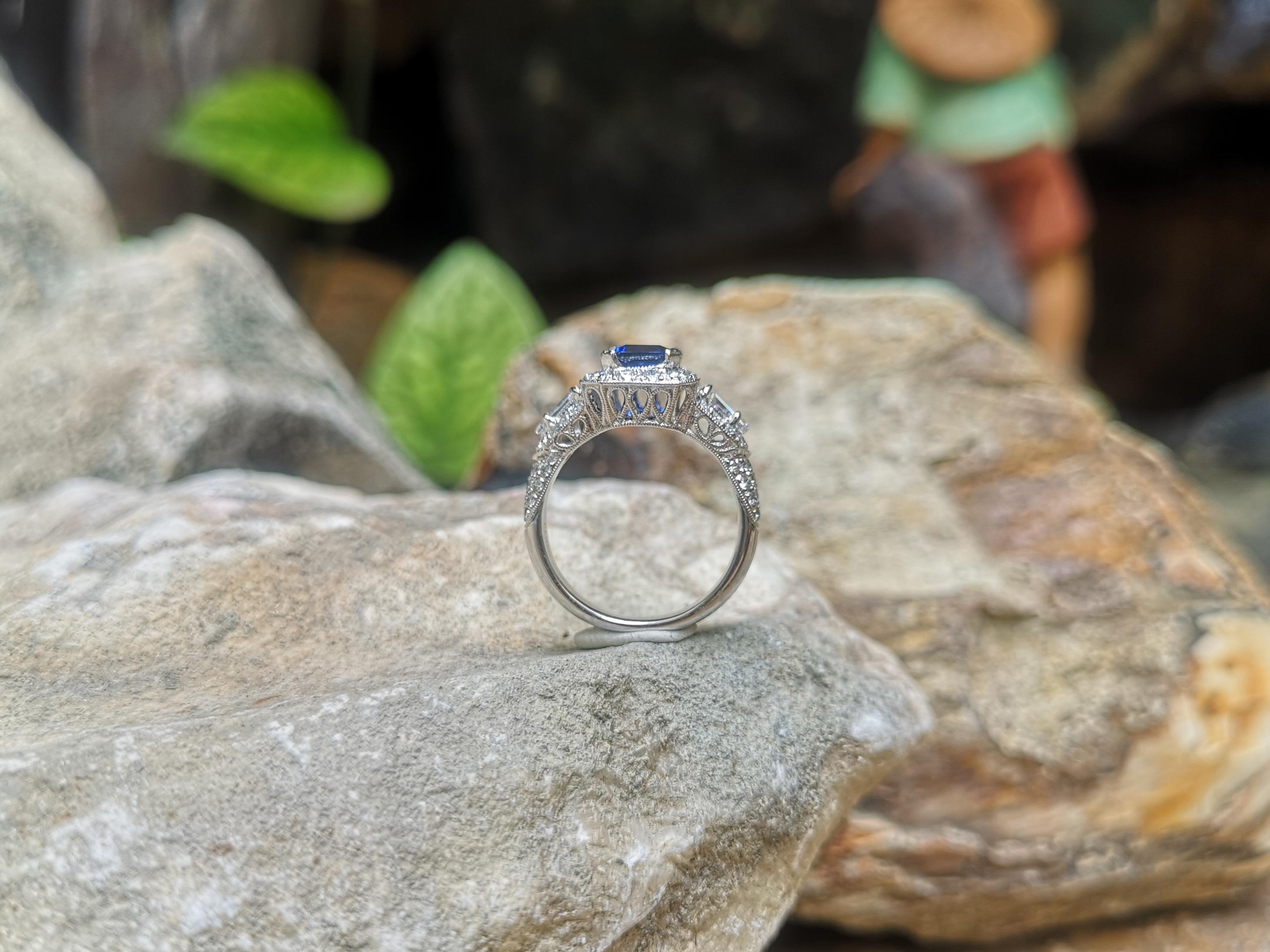 GIA Certified 1.83 Cts Blue Sapphire with Diamond Ring Set in Platinum 950 For Sale 6