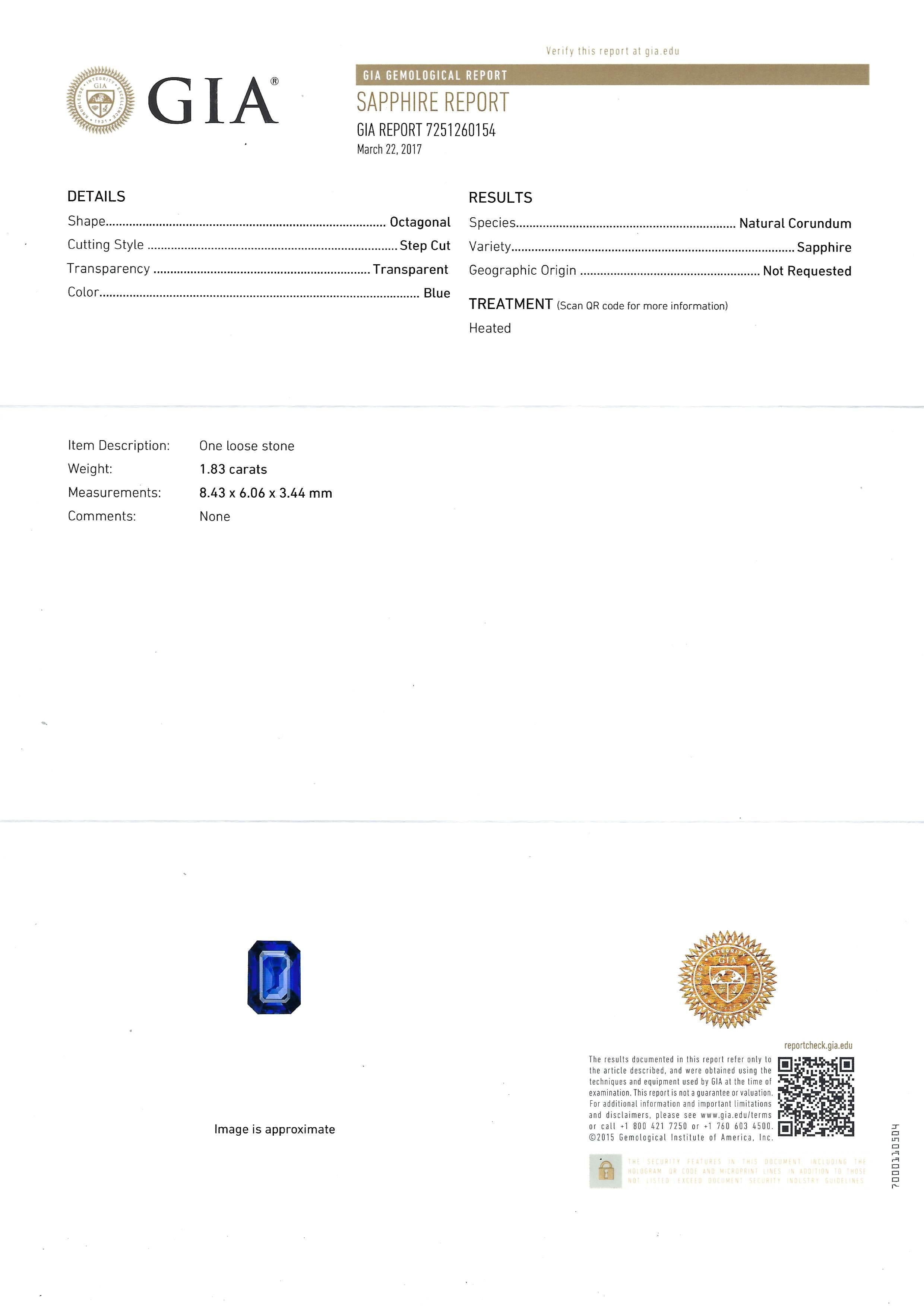 GIA Certified 1.83 Cts Blue Sapphire with Diamond Ring Set in Platinum 950 For Sale 9