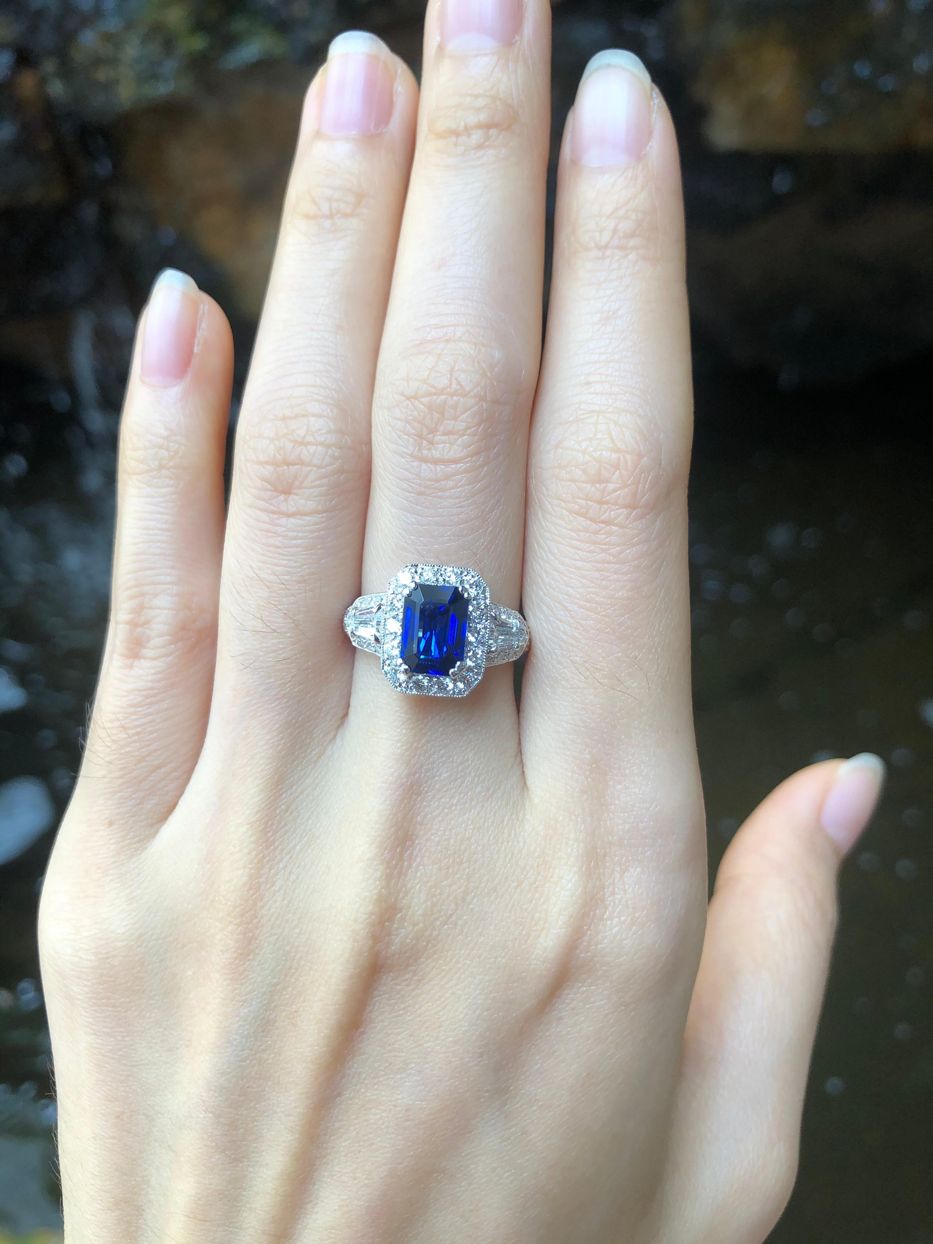 Blue Sapphire 1.83 carats with Diamond 1.19 carats Ring set in Platinum 950 Settings
(GIA Certified)

Width:  1.4 cm 
Length: 1.7 cm
Ring Size: 51 1/2 
Total Weight: 7.87 grams

