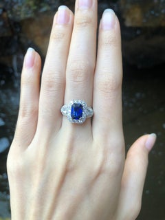 GIA Certified 1.83 Cts Blue Sapphire with Diamond Ring Set in Platinum 950