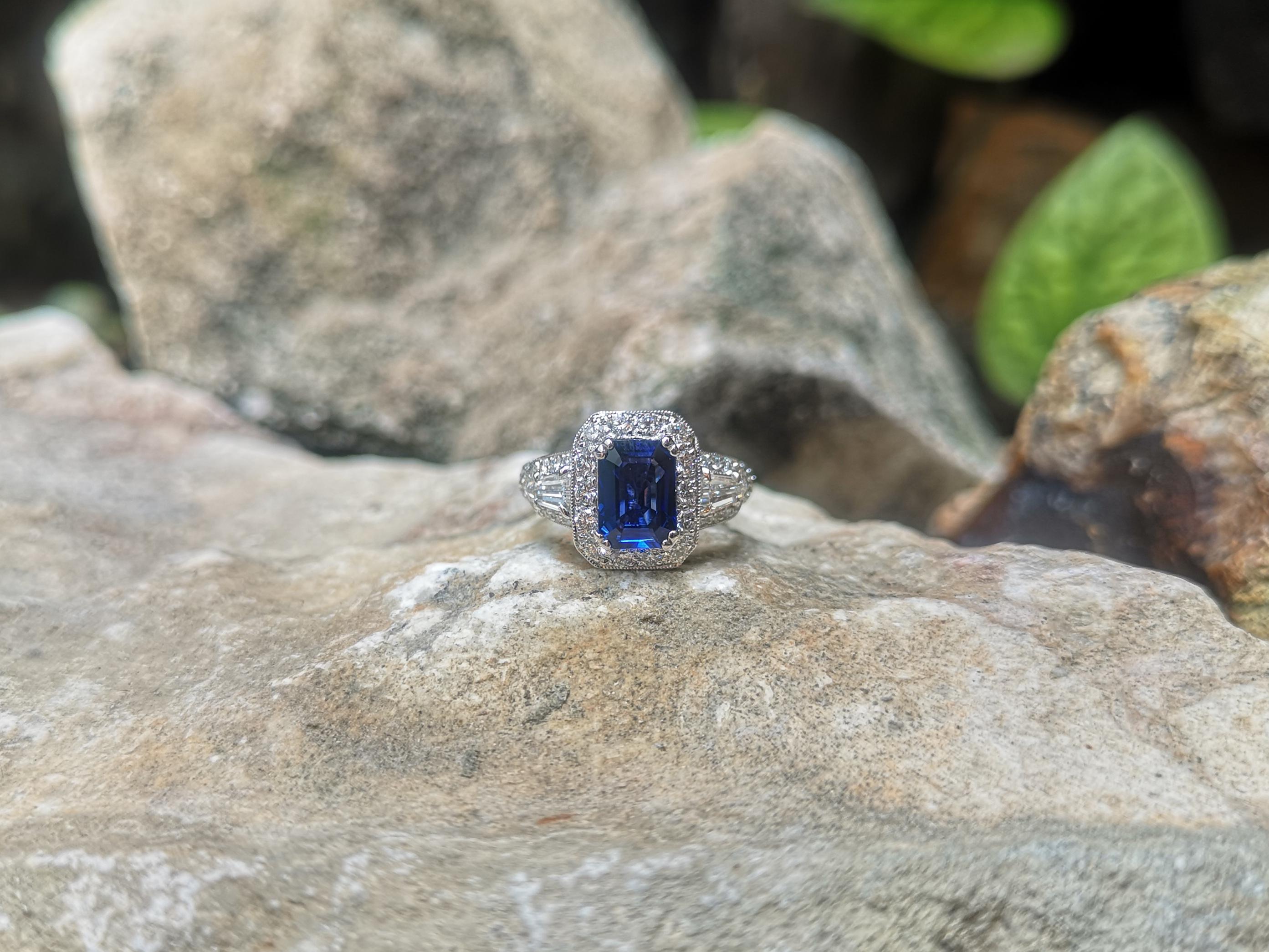 Contemporary GIA Certified 1.83 Cts Blue Sapphire with Diamond Ring Set in Platinum 950 For Sale