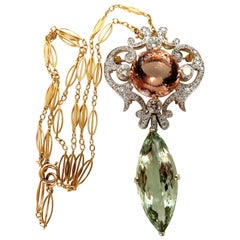 Halskette mit GIA-zertifiziertem 16,31 Morganit und 26,30 grünen Amethyst-Diamanten