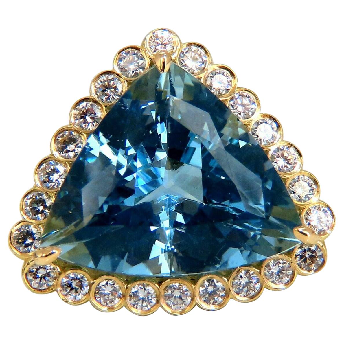 Bague en or 18 carats avec aigue-marine « bleue » naturelle certifiée GIA de 16,39 carats et diamants en vente