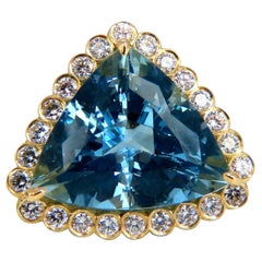 Bague en or 18 carats avec aigue-marine « bleue » naturelle certifiée GIA de 16,39 carats et diamants