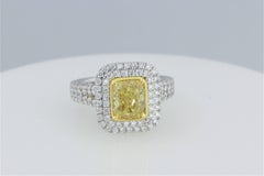 GIA Certified 1.63 Carat Cushion Cut Natural Fancy Intense Yellow Diamond Ring
