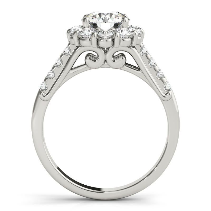 Taille ronde Bague en platine à diamants certifiée GIA de 1,63 ct de diamants ronds Flower Halo Cluster en vente