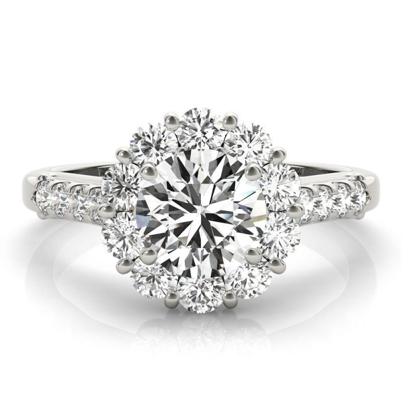 Bague en platine à diamants certifiée GIA de 1,63 ct de diamants ronds Flower Halo Cluster Neuf - En vente à New York, NY