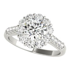 Bague en platine à diamants certifiée GIA de 1,63 ct de diamants ronds Flower Halo Cluster