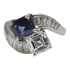 GIA Certified 1.64 Carat Diamond Sapphire Platinum Crossover Ring