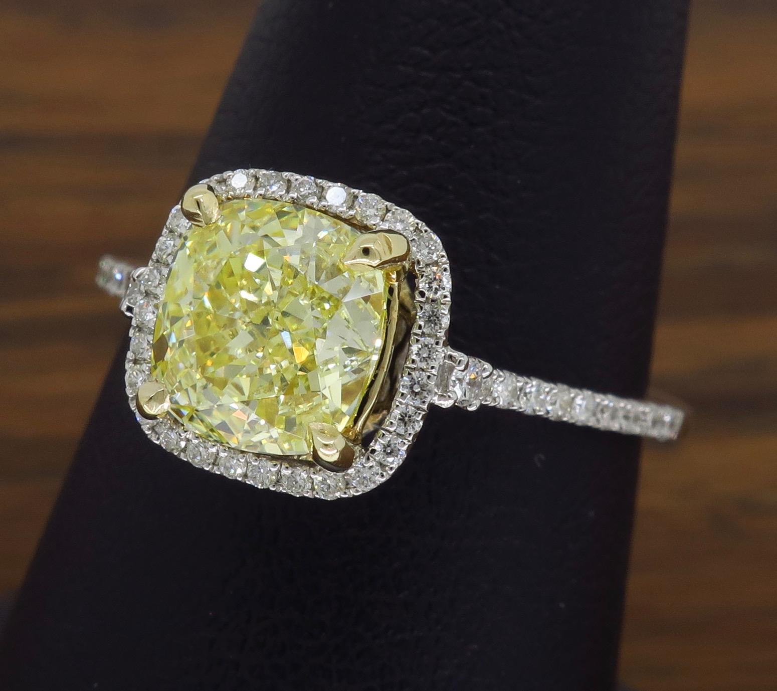 GIA Certified 1.64 Carat Fancy Yellow Diamond Halo Engagement Ring 5