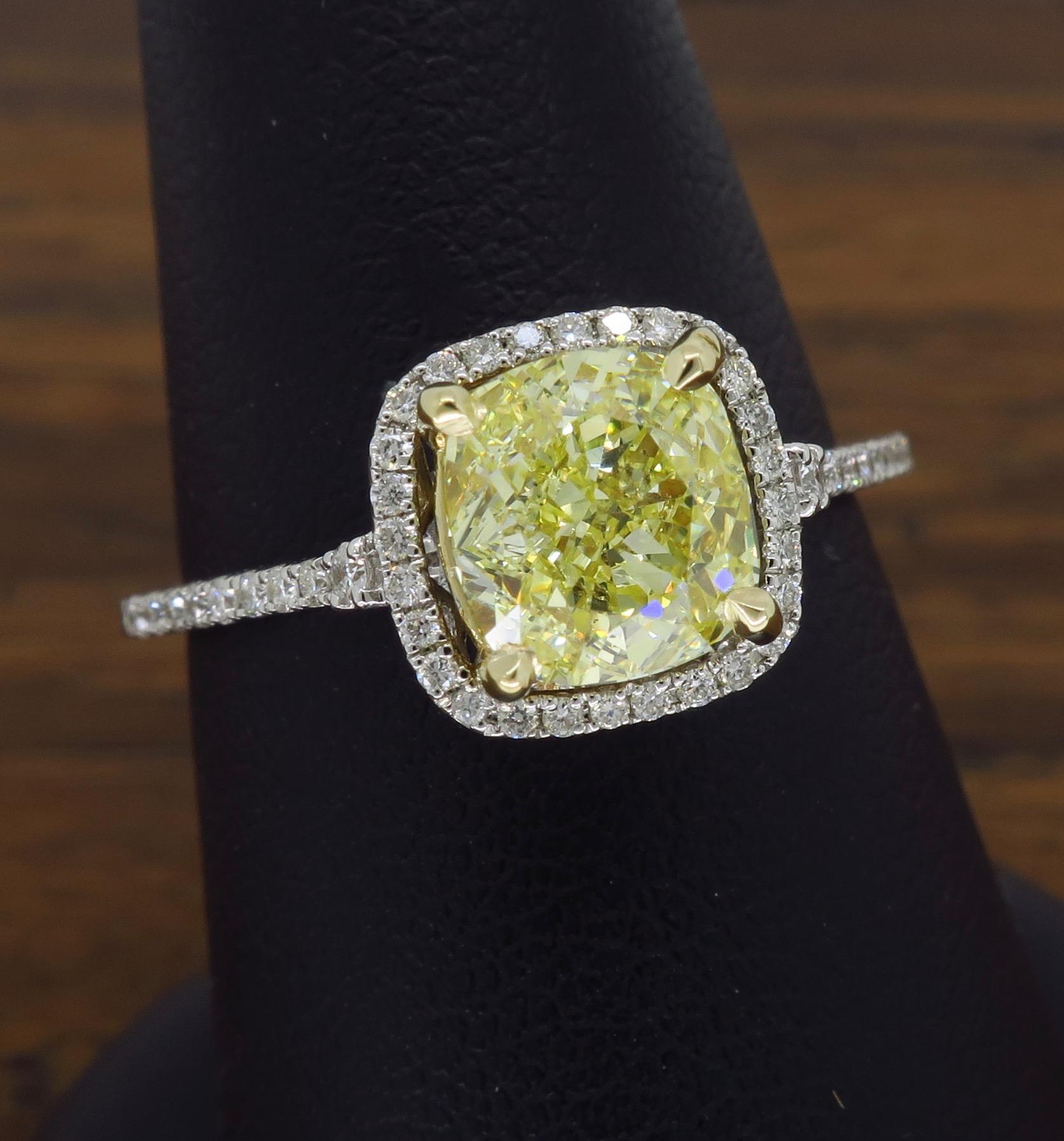 GIA Certified 1.64 Carat Fancy Yellow Diamond Halo Engagement Ring 6