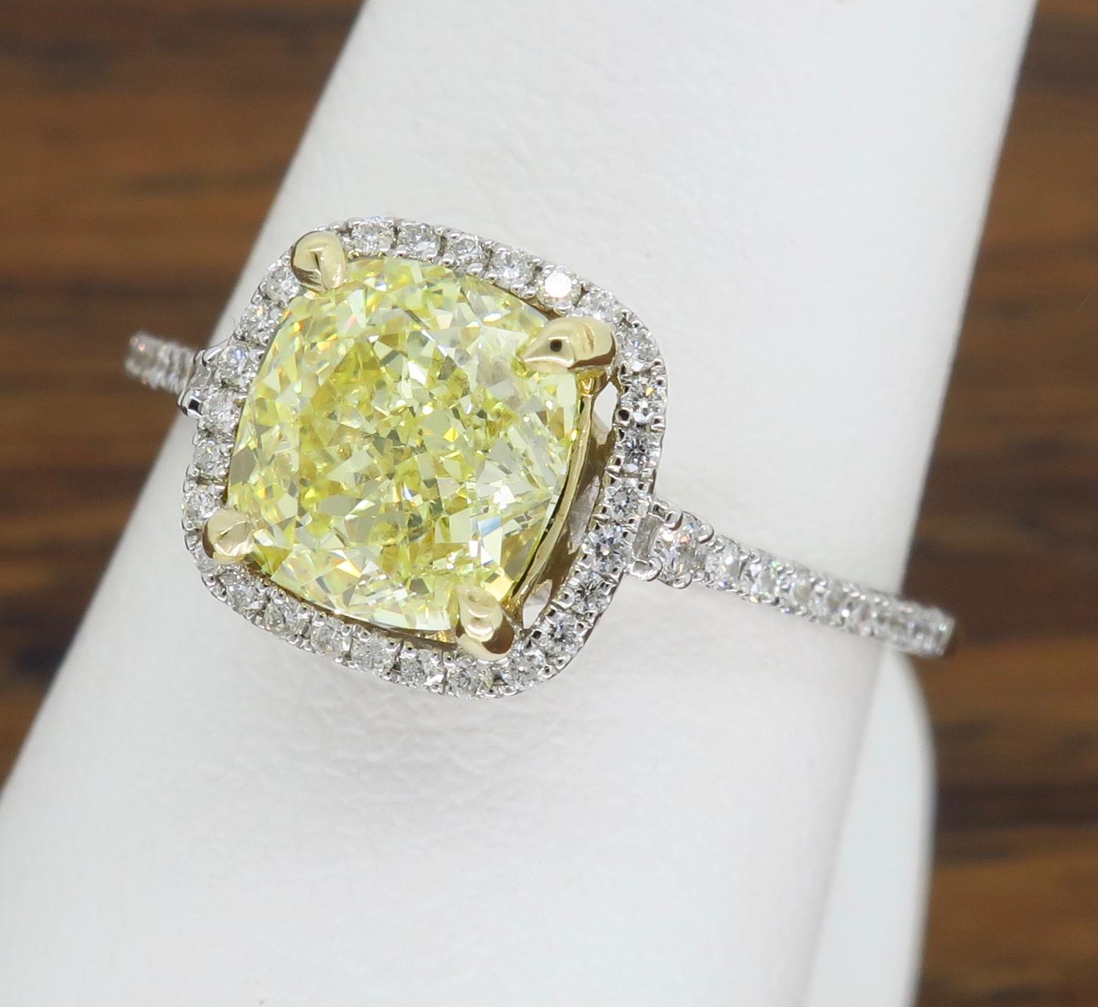 GIA Certified 1.64 Carat Fancy Yellow Diamond Halo Engagement Ring 9