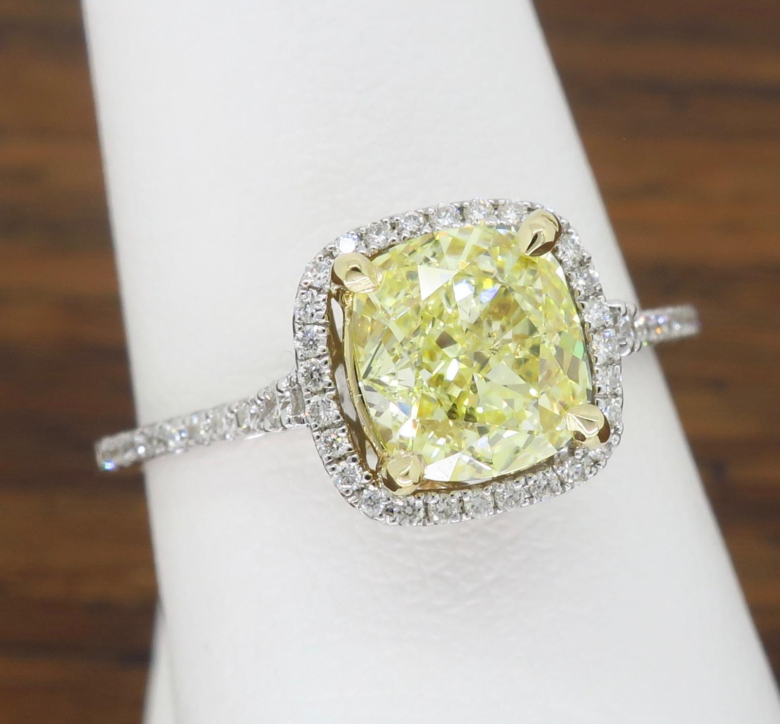 GIA Certified 1.64 Carat Fancy Yellow Diamond Halo Engagement Ring 10