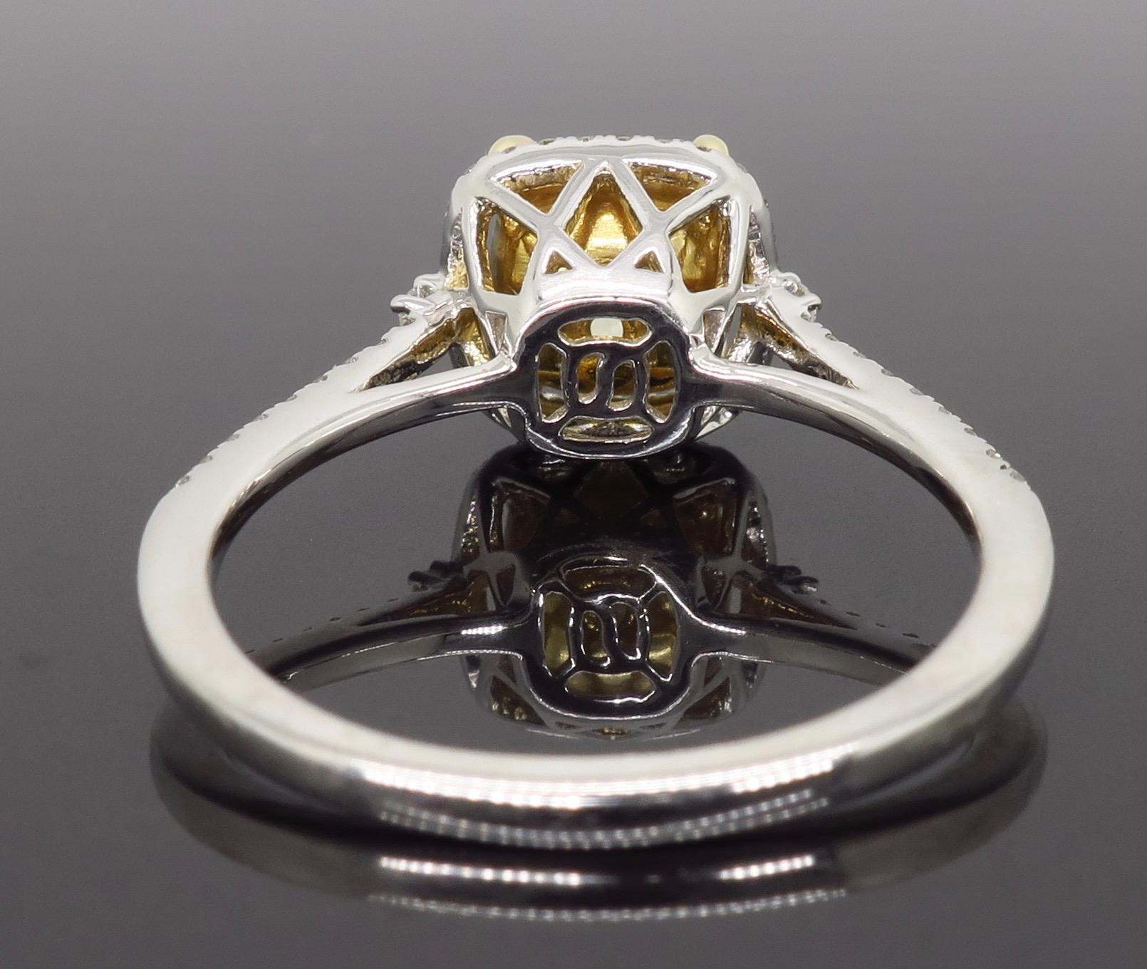 GIA Certified 1.64 Carat Fancy Yellow Diamond Halo Engagement Ring 1