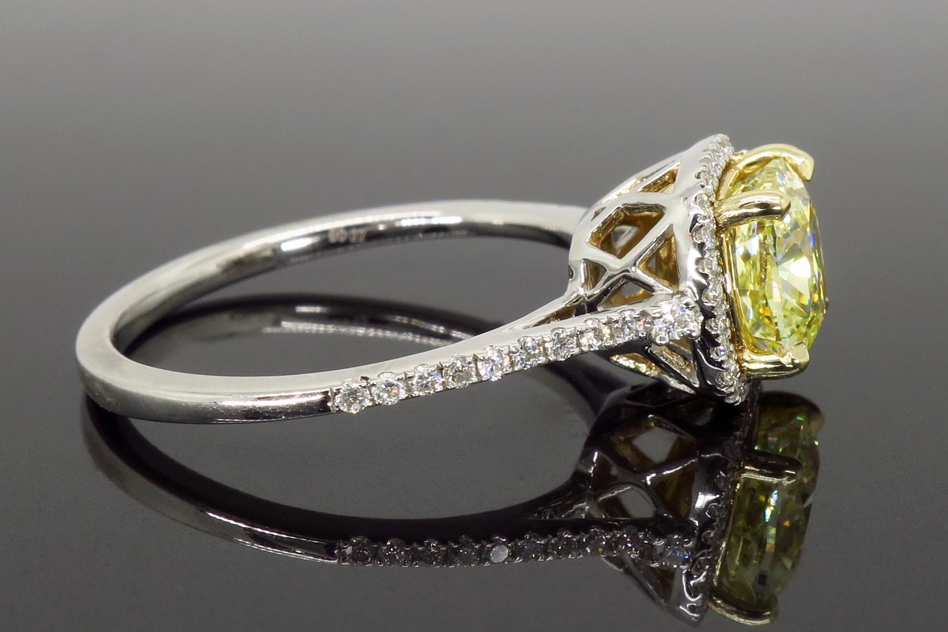 GIA Certified 1.64 Carat Fancy Yellow Diamond Halo Engagement Ring 2