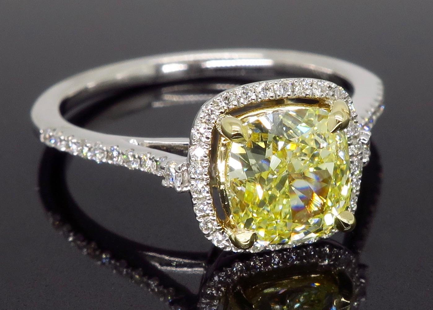 GIA Certified 1.64 Carat Fancy Yellow Diamond Halo Engagement Ring 3