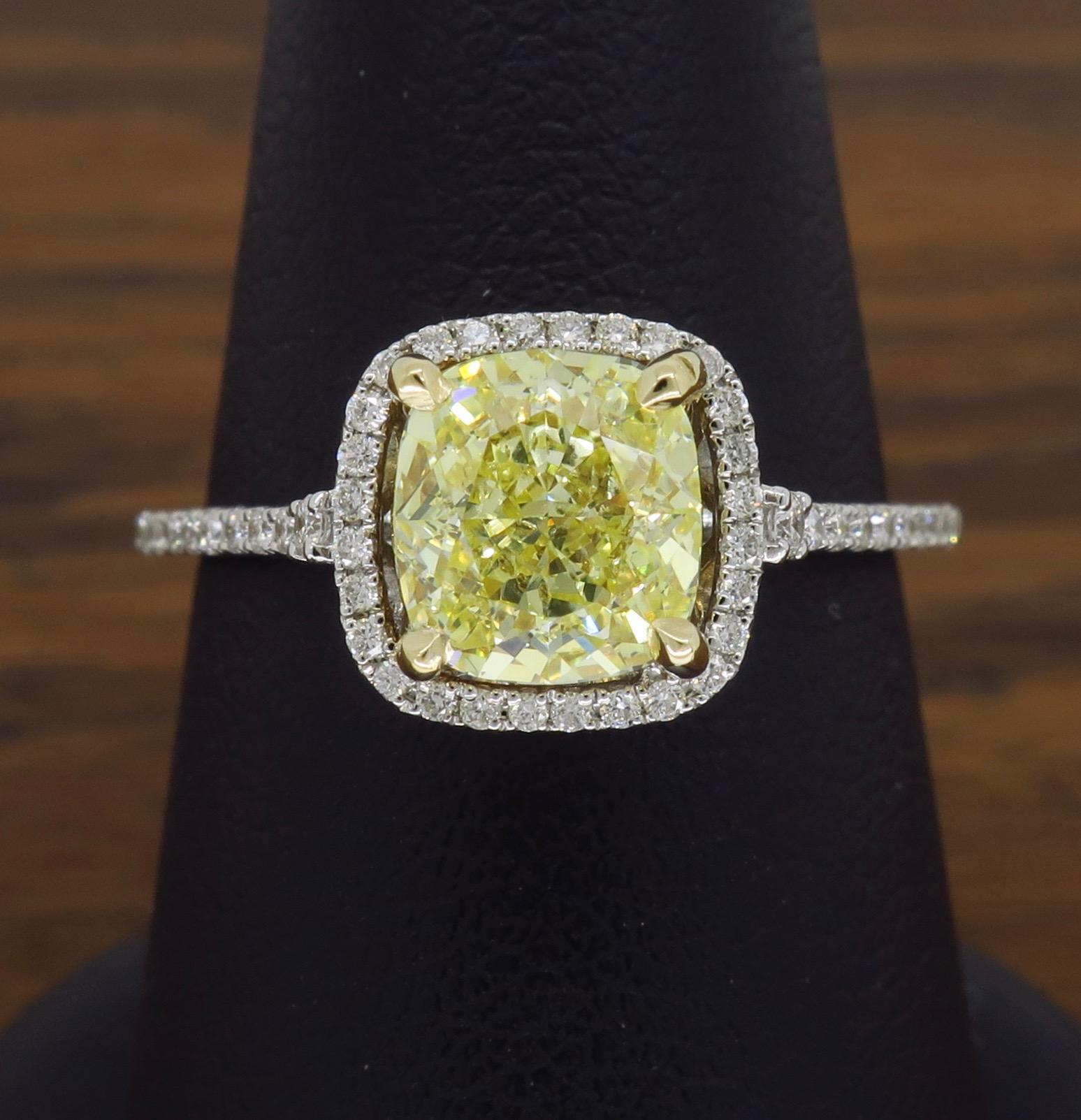 GIA Certified 1.64 Carat Fancy Yellow Diamond Halo Engagement Ring 4