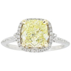 GIA Certified 1.64 Carat Fancy Yellow Diamond Halo Engagement Ring