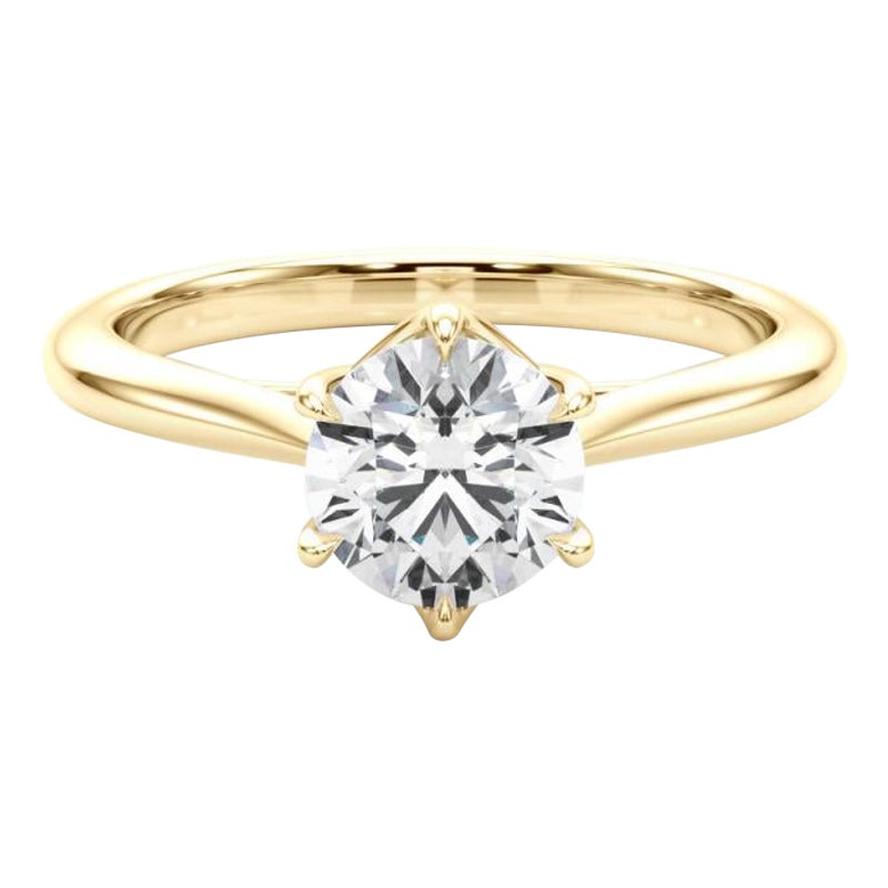 Bague tulipe cathédrale certifiée GIA de 1,64 carat de diamant rond solitaire