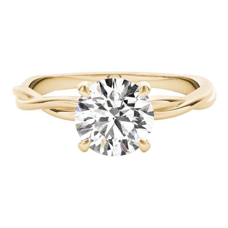 Bague à diamants certifiée GIA de 1,64 carat solitaire rond à vigne torsadée