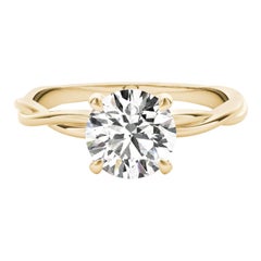 Bague à diamants certifiée GIA de 1,64 carat solitaire rond à vigne torsadée