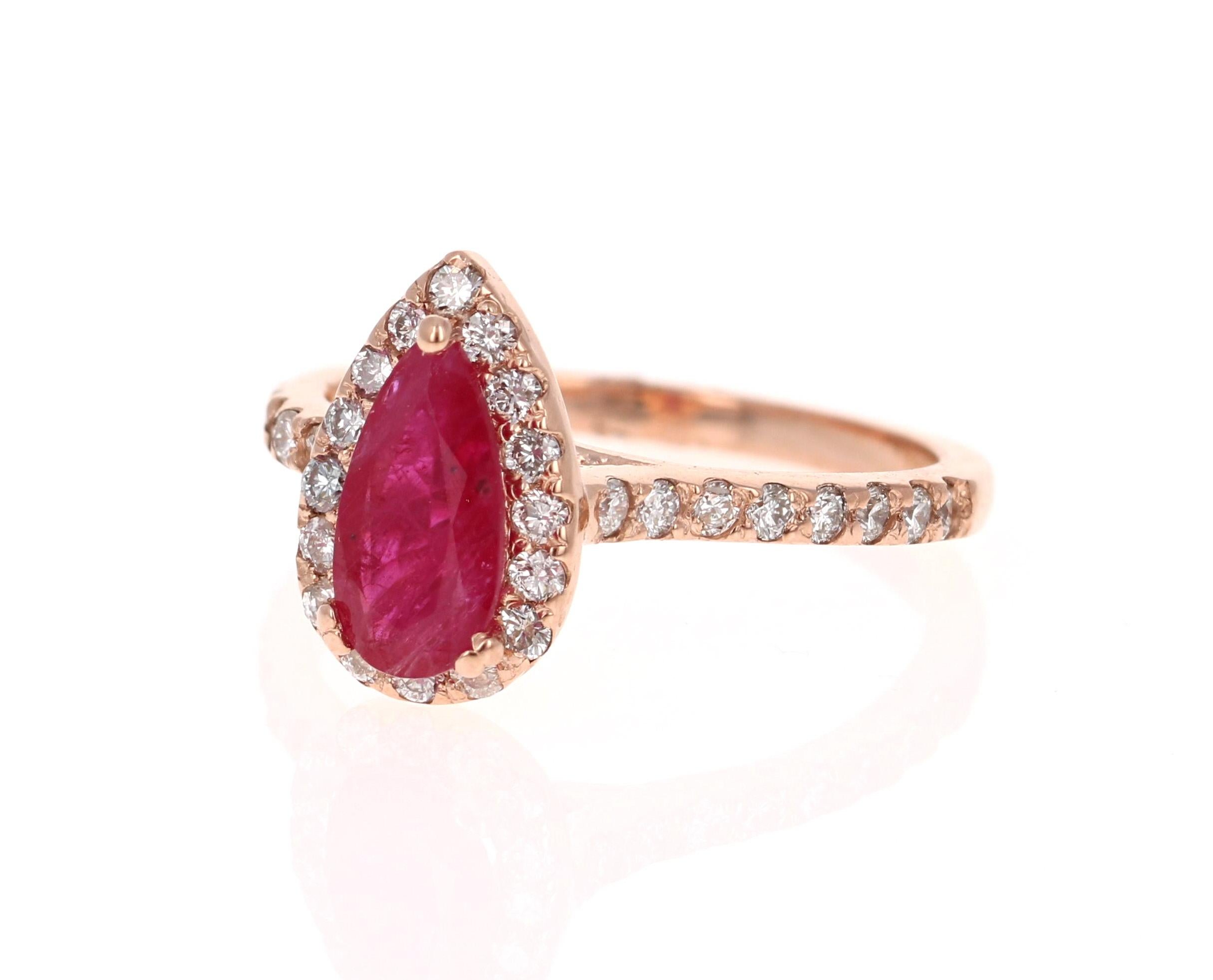 GIA Certified 1.64 Carat Ruby Diamond 14 Karat Rose Gold Bridal Ring

This ring is truly a beauty and can easily be transformed into a unique engagement or bridal ring!
There is a GIA Certified Pear Cut Ruby set in the center of the ring that weighs